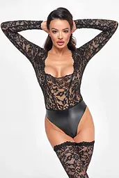 Боді Noir Handmade F296 Psyche, M, мереживо, довгий рукав, низ під латекс, з доступом - мініатюра 5