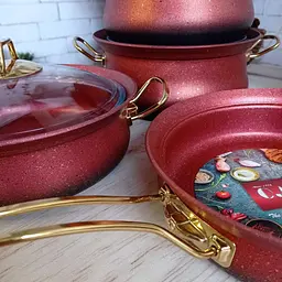 Набір каструль O.M.S. Collection 3045 з гранітним покриттям з кришками Червоний (Туреччина) - мініатюра 6