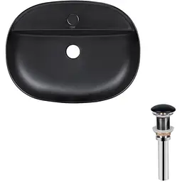 Умивальник Qtap Scorpio накладний овальний 505x385x120 мм Black matt + донний клапан PU03, Чорний матовий