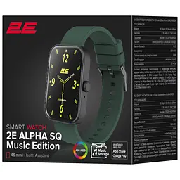 2E Смарт-годинник Alpha SQ Music Edition 46мм, 1.78`, 368x448, AMOLED, BT 5.2, Чорно-зелений - мініатюра 10