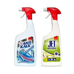 Засіб для видалення вапняного нальоту Sano Anti Kalk, 1 л & Засіб для кухні Sano Jet kitchen, 750 мл (293943, 280396)