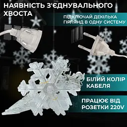Гірлянда-штора Зірки та сніжинки розмір 3*1 м 12 фігур, білий GarlandoPro 1733064W - мініатюра 12