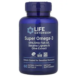 Омега-3 Life Extension Super Omega-3 Enteric Coated, 60 капсул для підтримки серця иа суглобів
