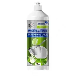 Засіб для миття посуду WASH & FREE 1л зелене яблуко та екстракт едельвейса