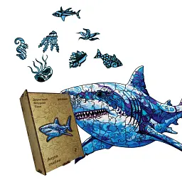 Дерев'яний фігурний пазл puzzlean Акула глибин, А3, Дерев'яна коробка 200 елементів