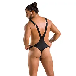 Чоловіче боді з люверсами Passion 028 HARRY S/M Black, екошкіра, на шлейках - мініатюра 4