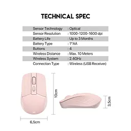 Бездротова оптична мишка Fantech GO W605 2.4 GHz 1200 DPI Pink - мініатюра 3