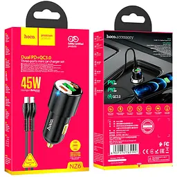 АЗП Hoco NZ6 PD45W (2Type-C/1USB) + Type-C to Lightning Black - мініатюра 6