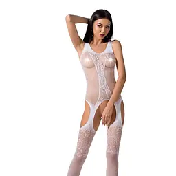 Бодістокінг з імітацією панчох та ажурною вставкою Passion BS072 white One size