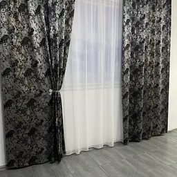 Жакардові мармурові штори сіро-кавового кольору 2шт. 150х270 з білим шифоновим тюлем 400х270, на та ALBO pbe0052756