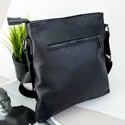 Сумка чоловіча шкіряна Handycover S105 чорна з 2 кишенями - мініатюра 3