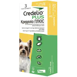 Протипаразитарні таблетки для собак Credelio Plus від бліх, кліщів та гельмінтів 1.4-2.8 кг 3 шт.