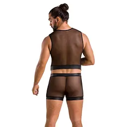 Комплект чоловічої білизни на шнурівці Passion 053 SET WILLIAM XXL/XXXL Black, жилет, боксери - мініатюра 4