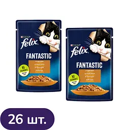 Вологий корм для котів Felix Fantastic з індичкою 2.21 кг (26 шт. х 85 г)