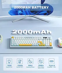 Клавіатура Onikuma ігрова мембранна G-80D бездротова з LED дисплеєм та RGB підсвіткою для ПК і ноутбука білий - мініатюра 7