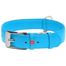 Нашийник для собак Waudog Glamour, шкіряний, з QR паспортом, 46-60х3,5 см, блакитний