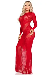 Сукня з довгим рукавом Leg Avenue Lace and Net Bodycon Gown One Size, Red - мініатюра 4