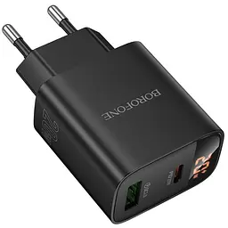 МЗП Borofone BA96A Ilustre with digital display PD20W+QC3.0 (1USB-A/1C) Black - мініатюра 2
