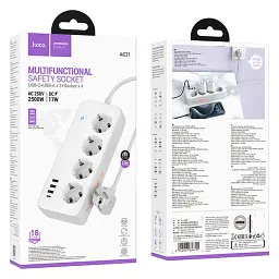Мережевий фільтр Hoco AC21 Sunlight 4-bit(1C3A) desktop socker(EU) White - мініатюра 2