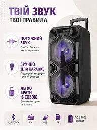 Портативна колонка валіза 2×10″ PMPO 4000 Вт з мікрофоном, пультом і LED чорна (49676161) - мініатюра 2