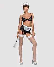 Еротичний костюм покоївки Obsessive Maidme set 5pcs S/M, бюстгальтер, пояс з фартухом, панчохи - мініатюра 3