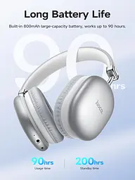 Бездротові навушники Hoco W35 Max, ANC, BT5.3, AUX, TF, 800mAh, 90h, silver - мініатюра 7