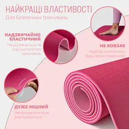 Килимок для йоги та фітнеса EasyFit TPE+TC 6мм двошаровий + Чохол рожевий з св.рожевим - мініатюра 3