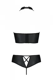 Комплект из эко-кожи: бра и трусики с имитацией шнуровки Passion Nancy Bikini, L/XL, черный - миниатюра 6