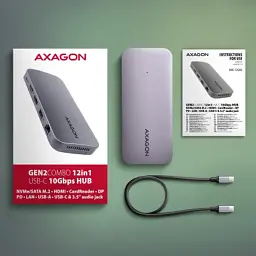 Концентратор AXAGON USB-C 12-in-1 HDMI + DisplayPort + RJ45 1000Mbps + PD100W aluminum gray (HMC-12GM2) - мініатюра 12