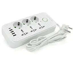 Сетевой фильтр удлинитель Voltronic F0-7U, 6 розеток (3EU+3Universal)+4USB+1PD, 2м, 3х0,75мм, 2500W, White