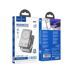 Батарея універсальна HOCO 10000mAh Sunlight PD/20W Magnetic with stand Metal Grey (Q36A / 714987) - мініатюра 6