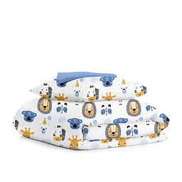 Дитяча постільна білизна в ліжечко ANIMALS CS12, синій (AnimalsFaceWhite_Wave61_140)