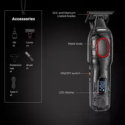 Тример акумуляторний VGR V-254, 4 насадки, 7000 RPM, 2000 mAh, LED-дисплей Червоний - мініатюра 4