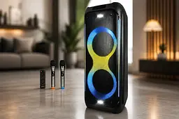 Портативна акустика ZXX-5580 / Колонка з Bluetooth для караоке з мікрофонами / Акумуляторна колонка з RGB-підсвічуванням FM та TWS