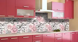 Кухонний фартух Вінтажні Троянди вінілова для кухні 65х250 см Абстракція Рожевий Happy Pocket Z183911 - мініатюра 3