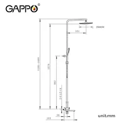 Душова система Gappo G2417-6, вилив - перемикач на лійку, чорний, Чорний матовий - мініатюра 7