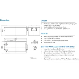Акумулятор Ritar LiFePO4 12V (12.8V/300Ah/3840Wh) (R-LFP 12.8V 300Ah Bluet) [168183] - мініатюра 4
