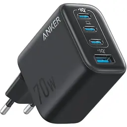 Мережевий зарядний пристрій Anker Charger - 70W, 3xUSB-C PD 3.0 & 1xUSB-A Black (7263069)
