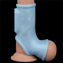 Насадка на пеніс Lovetoy Knights Ring Vibrating Silk With Scrotum Sleeve блакитний - мініатюра 5