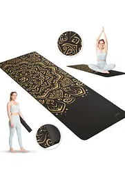 Йога-мат Queenfit Mandala TPE 5 мм чорний з золотим - мініатюра 2