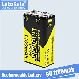 Акумулятор Крона акумуляторна батарея формату 6F22 LiitoKala USB-9V 1100mAh - мініатюра 2