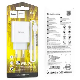 Блок живлення зарядний адаптер HOCO C97A 2 виходи + кабель Type-C to Lightning charger set 2 виходи білий - мініатюра 3