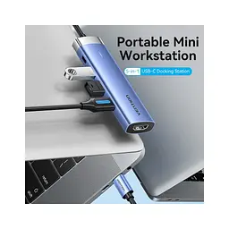Концентратор Vention USB 3.1 Type-C to HDMI/USB 3.0x3/PD 100W Blue Aluminum Alloy Hub 5-in-1 (TGESB) - мініатюра 2