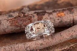 Каблучка слоник з білого і жовтого золота 20 K-0205