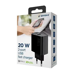 Зарядний пристрій Gembird 1xUSB-A + 1 Type-C (PD20Вт + QC3.0 18Вт) black (TA-UC-PDQC20-01-BK) - мініатюра 6