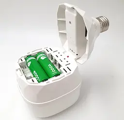 Світлодіодна LED акумуляторна лампа (знімні 2 × 18650 або батарейки 3 × AAA) автономна аварійна 30 W 10 × 16 см лампочка, цоколь E27 UKC 2919 - мініатюра 3