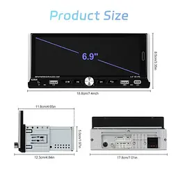Автомагнітола 1DIN 6280A 2 x 32 ГБ із сенсорним екраном 6.9 діагональ Android 13 Bluetooth GPS Wi-Fi Чорний - мініатюра 3