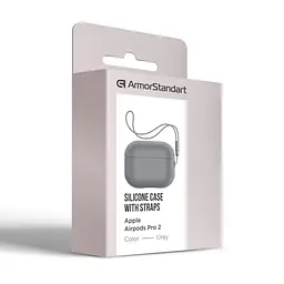 Силіконовий чохол для навушників Apple AirPods Pro 2 2022, Silicone Case with straps, сірий, захисний чохол з ремінцем, ультратонкий і легкий, повний захист, з підвіскою, м"який силікон, ArmorStandart (ARM68610) - мініатюра 3