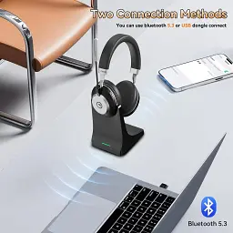 Бездротова гарнітура Wantek WK882MBTC з мікрофоном та зарядною док-станцією чорна 45 годин роботи Bluetooth - мініатюра 2