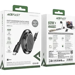 Кабель USB 2.0 Type-C M-M, 0.8м 60W dual retraction Чорний, C13-03 Acefast - мініатюра 4
